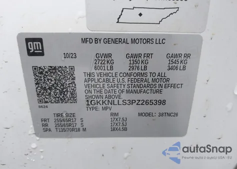2023 GMC Acadia Awd At4 from USA, damaged, VIN 1GKKNLLS3PZ265398